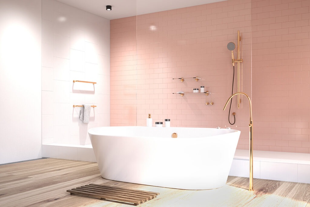 Luxury Bathroom Renovation with Pink tiling.